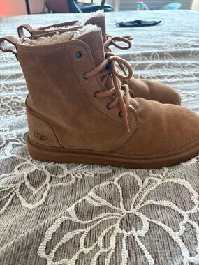UGG Chestnut Suede Lace-Up Shearling-Lined Boots
